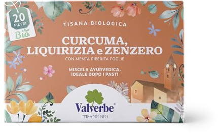 VALVERBE Tisane Liquirizia Curcuma e Zenzer Biologico 20 Filtri - Pacco da 6 - 120 g