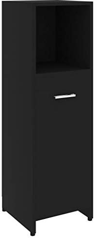 vidaXL Badezimmerschrank mit 3 Fächern 1 Tür Midischrank Badschrank Badregal Badmöbel Schrank Badezimmer Regal Schwarz 30x30x95cm Holzwerkstoff