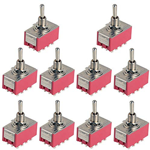 ETOPARS 10 Pièces Mini Interrupteur à Bascule on-on 6A 125V / 3A 250V 12 Broches 2 Positions 4PDT Miniature Interrupteur Voiture Borne Soudure