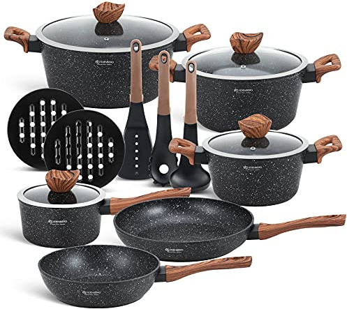 EDENBERG 15 TLG Topfset Induktion, Töpfe & Pfannen beschichtet, Kochtopf Set | induktions Töpfe Set, Kochtöpfe, Töpfe Induktion | Kochgeschirr Set, Topfset induktionsgeeignet (EB-5617)