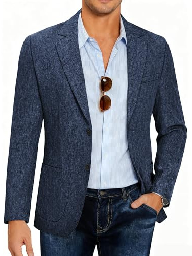 COOFANDY Blazer for Men Casual Stretch Lightweight Sports Coats Two Button Suit Jackets Navy Blue