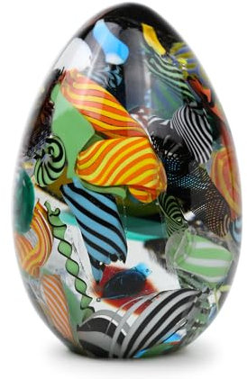 Ca D Oro Big Egg Glass Briefbeschwerer Boho mit gedrehten farbigen Stangen, mundgeblasenes Murano-Kunstglas
