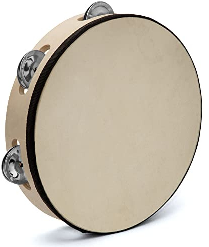 TIGER TAM91-08-BK Einreihiges Tamburin - 8 Zoll 20cm - Holz mit Rohhautfell