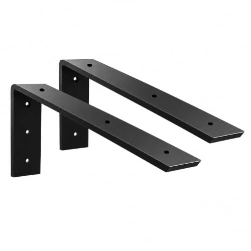 WINKER Countertop Support Bracket 2 Pack Heavy Duty 3/8 Thick Hidden L Shelf Bracket 16 x 6 x 2.5 Metal Corbels for Quartz/Granite/Wood/Concrete/Laminate Countertops, Black