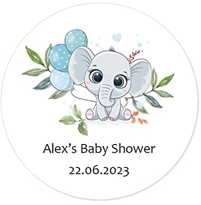 50 Elefant Babyparty Aufkleber PERSONALISIERT BABY SHOWER Aufkleber - Ready to POP! Popkorn Etiketten Schwangerschaft Party Popkorn Tüten About to Pop Gastgeschenk - Rd096 (Blau)