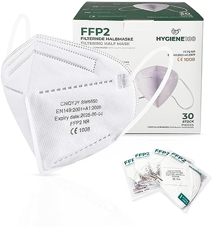 Hygiene100 20x FFP2 Masken, Atemschutzmaske, 5-lagige Staubschutzmaske, Partikelfiltermaske, hygienische, einzeln verpackte Gesichtsmaske