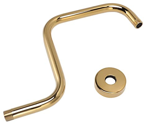 Braccio Doccia a Forma di S Spazzolato con Flangia in Acciaio Inossidabile Ispessito, Soffione a Collo D'oca Finitura Oro per Installazione a Parete
