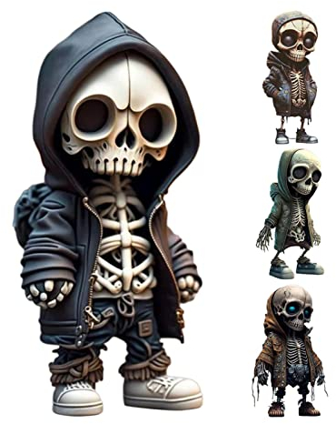 Youkie Skelett Figuren Gothic Deko Coole Skelett Figuren 4 Stück 2023 Neues Harz-Kunsthandwerk Niedliche Statue Skelett Denkmal | Sammelbare Gothic-Totenkopf-Skulptur Halloween Dekoration