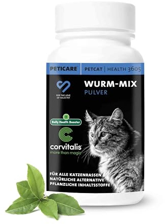 Peticare Vermifuge Poudre pour Chats | Cure Contre Les vers Efficace à Base de Plantes | préventif & aigu | Remède comme complément Alimentaire avec des ingrédients 100% naturels | petCat Health 3605