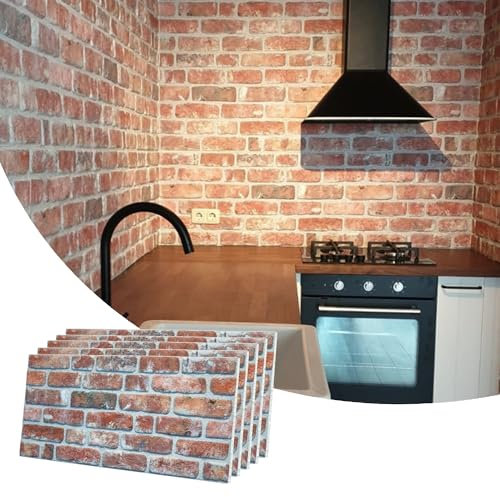 Dundee Deco 3D Wall Panels Faux Brick - Cladding, Red Brown Stone Look Wall Paneling, Styrofoam Facing for Living Room, Kitchen, Bathroom, Balcony, Bedroom, Set of 5, Covers 27 sq ft