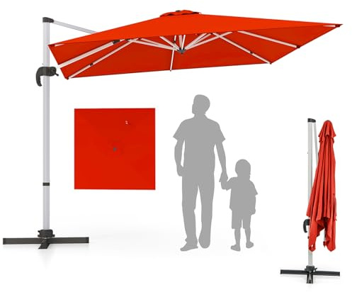 RELAX4LIFE Sombrilla de jardín cuadrada 3 x 3 m, sombrilla impermeable y giratoria de 360 °, altura y ángulo ajustable, sombrilla parasol de exterior para jardín/balcón/terraza