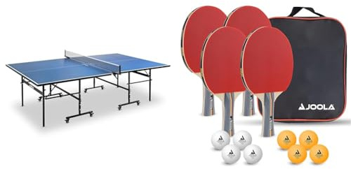 JOOLA Mesa de Ping-Pong Inside 13, Unisex-Adult, Mesa de Ping-Pong de Interior, Base Plegable - Montaje rápido - Red incluida, Azul, 274 x 152,5 x 76 cm & 54825 Set de Tenis, Multicolor, única (54825)