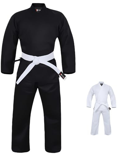 URBANSBEE Uniforme de Karate para niños y adultos. Uniforme ligero de artes marciales Karate Gi para estudiantes sin cinturón. (000(Height: 110~119cm)(3.60~3.90ft), Negro)
