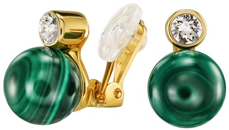 Traveller Ohrclip - Damen - echter Malachit - Ø 10 mm - Kristall - 22kt vergoldet - 15x10 mm - 112502