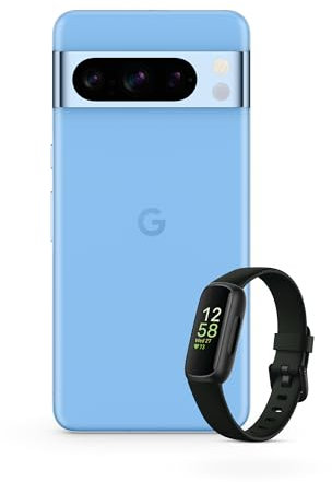 Google Pixel 8 Pro -Smartphone Android Libre con Lente teleobjetivo - Celeste, 128GB + Fitbit Inspire 3, la Pulsera de Salud y Actividad física con hasta 10 días de batería - Negro