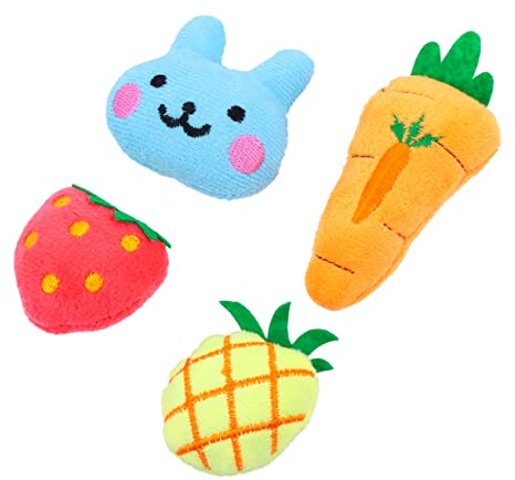 Toddmomy Lot de 4 Jouets en Peluche à l'herbe à Chat Fruits Dessin Animé Interactifs à Mâcher pour Chat et Protéger Les Meubles