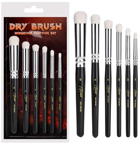 HOTUT Drybrush Set för miniatyrmålning, 6 storlekar masterklass, hobbyborstset, drybrush-set för Warhammer 40k, miniatyrer, Citadellmodell målarborstar för DND miniatyrer