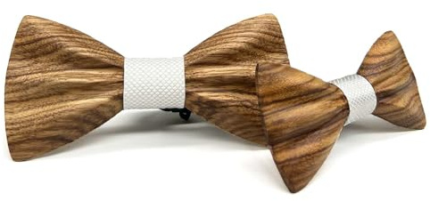HZQIFEI Set di papillon padre-figlio, 2 pezzi, papillon in legno, da uomo, bambino, regolabile, per feste, matrimoni, cerimonie, Stile#04, Ensemble de 2 pièces