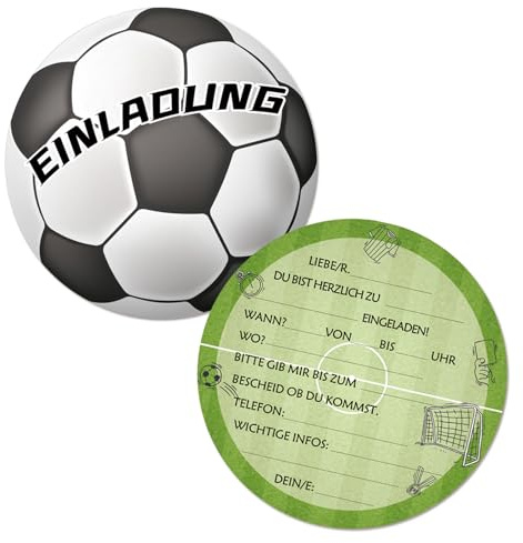 Werfunee - 12er Einladungskarten Kindergeburtstag Junge - 15 x 15 cm Fussball Einladungskarten Geburtstag - Einladung Kindergeburtstag - Geburtstagseinladungen Junge