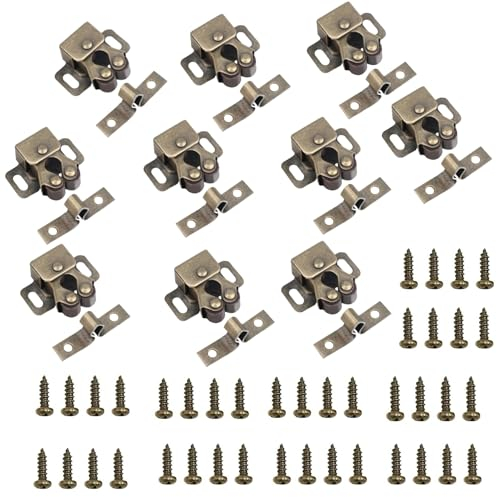 Möbelschnäpper,10 Stück Doppelrollenverschluss,Stark Doppelrollen Schnäpper,Schrankverschlüsse mit Schrauben Schranktür Tür Latch Fang für Schränk Schranktüren(Vintage Bronze)