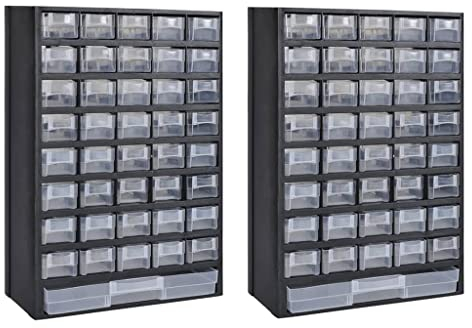 Makastle 2 Stück Sortimentskasten 41 Schubladen Trennwände Werkstatt Sortierbox Sortierkasten für Eisenwaren und Bastelzubehör, Aufbewahrungsschrank zur Wandmontage, 31 x 13,8 x 49 cm