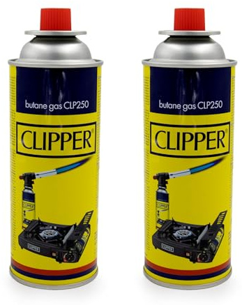 Clipper Cartuchos de Gas Butano 400ml para Hornillos y Quemadores, Compatible con la Mayoría de Hornillos de Camping (2 Cartuchos)