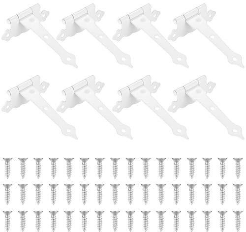 8 Pz Cerniere a T in Legno, Bianche per Porte - 118mm con Bordo Ondulato per Giardino, Finestre e Fienili