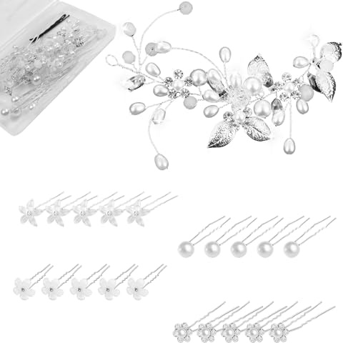 UZSUZZ Lot de 21Bijoux Cheveux Mariage, Broche Cheveux Mariage Bijoux De Cheveux De Mariée Perles Strass Cheveux Pour Mariée Et Demoiselle d'Honneur