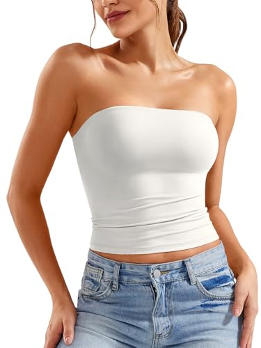 ZAAYYO Trägerloses Tube Top Damen Bandeau Top Y2K Slim Fit Sommer Crop Tops | Double Lined, No slip, Sexy, Long, Going Out Crop Top, Bandeau BH, Bando Top