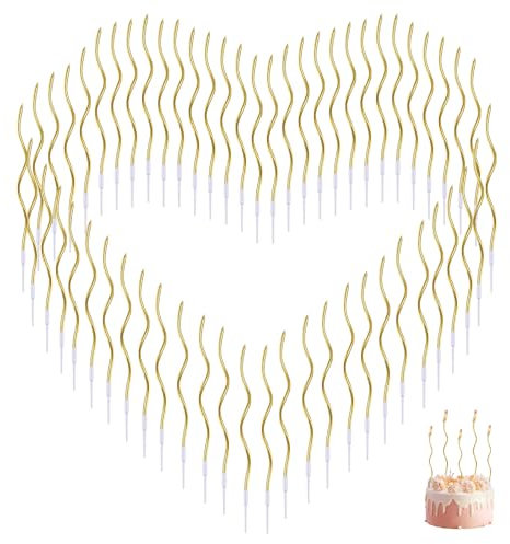 60PCS Candele Compleanno Champagne Dorato con Supporti, Spirale Candeline Compleanno, Candele Torta per Matrimoni, Ideali per Decorazioni Torte Cupcakes, Atmosfera Romantica per Tutte Celebrazioni