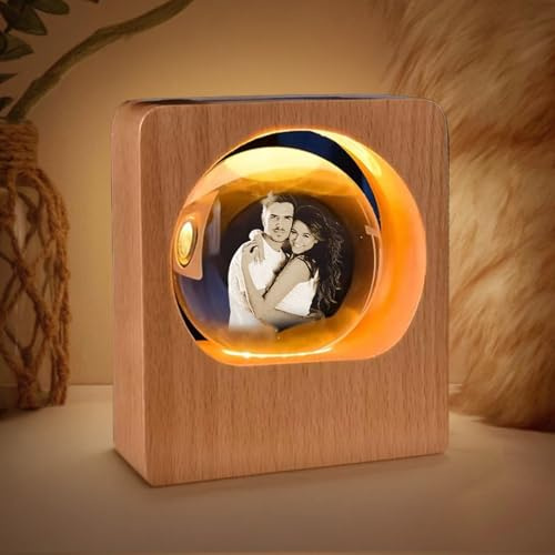 XSTZR Custom 3D Crystal Photo Night Light – Personalized Crystal Ball with 3D Picture Engraving, LED Wood Base, Custom Photo Gift for Family, Pets, Birthdays & Valentine's Day (Style 1) | Custom Engraved Photo with Wood Base, Personalized Photo Gift for Pets, Couples & Family, Anniversary, Christmas & Birthday
