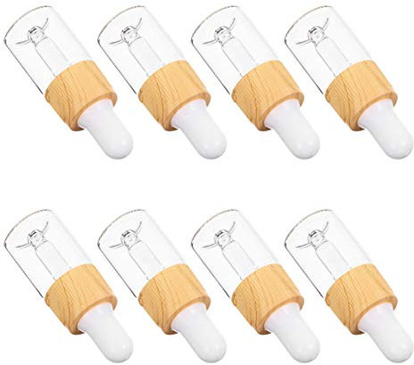 FOMIYES 8 Stück 5ml Holzmaserung Glas Tropfflasche Silikonbeschichteter Pipettenspender Kompakte Reise Flasche Für Ätherische Öle Und Lotionen