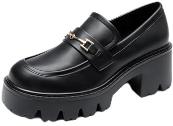 DREAM PAIRS Mocassin Femme Confortables à Plateforme, Mocassins en Cuir à Enfiler, Chaussures Loafers Habillées pour Bureau et Quotidien,Size 40,Noir-PU,DWUMLS2534