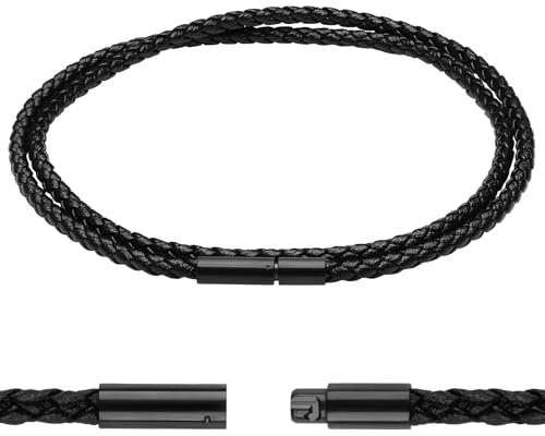 Luxeu Geflochten Lederkette, Echtleder Kette Schwarz, Halskette Leder, Lederband Kette für Halsketten, Lederhalsband mit Box und PVC-Tasche, für Armbänder, DIY Handwerk, Herren und Damen