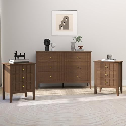 Melody Maison Large Chest of Drawers and Pair of Bedside Tables - Hales Dark Wood Range