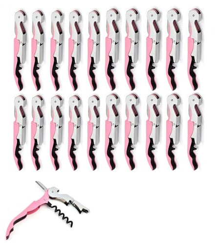 Weinflaschenöffner, Edelstahl Weinschlüssel，Professionelle Kellner Korkenzieher Weinöffner Set für Restaurant Kellner, Sommelier, Barkeeper (20, pink)