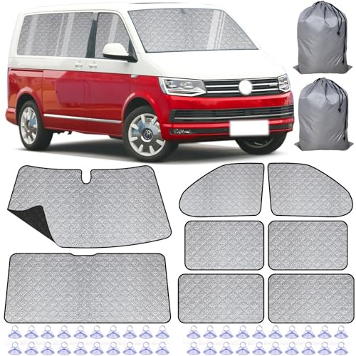 VexNook Innen Thermomatten-Set für T5/T6 Langheck-Modellen (LWB) - Upgrade mit schwarzer Rückseite & dickem Material, 8-teilig, Mehrschichtiger Sonnenschutz, Einfache Montage
