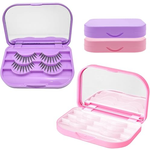 LZZEM 2PCS False Eyelash Storage Case Three Tier False Eyelash Holder Portable with Mirror Suitable for Women and Girls