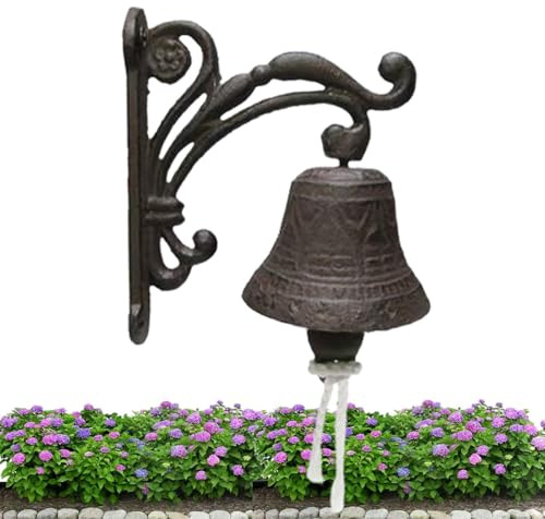 Dinner Bell - Wall Mount Antique Style | Vintage Farmhouse Cast Iron Gate Rustic Outdoor Doorbell for Front Porch Garden Barn Entry Decorative Metal Ringing Home Decoration Durable Weather Res