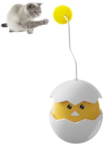 DONGKER Jouets Interactifs pour Chats,Jouet pour Chaton Rotatif a 360°,Mouvement Automatique,avec Couinement,Design Coquille D'œuf,pour Chats Adultes D'intérieur Qui S'ennuient