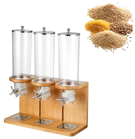 XNXYSMKJ 3-Compartment Cereal Dispenser,Dry Food Dispenser,Cereal Container,Storage Dispenser for The Kitchen At Home,wood Color