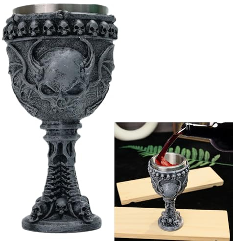syiyunran 3d Weinkelch Totenkopf Kelch - 1 Stück, Silberfarbenes, Becher Edelstahl Skull Kelch, Geeignet Zum Servieren Alkoholischer Getränke Als Dekoration für Tische Oder Vitrinen
