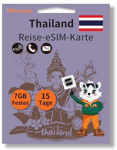 Prepaid Thailand eSIM, 7 GB High-Speed 5G/4G LTE Festnetzdaten, für 15 Tage Prepaid – Keine physische SIM erforderlich – Sofortige QR-Code-Aktivierung – Keine Verträge, Keine versteckten Gebühren