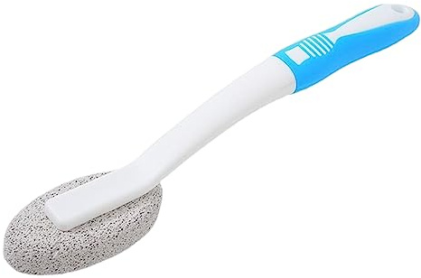 Fußbürste mit Bimsstein, 30 cm Langer Stiel, Peeling-Reiniger mit Massagefunktion, Weiß-Blau