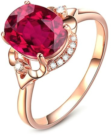Lirzxin Rotgold Ringe Frauen 585 14K, Partnerringe Damen Elegante Blume 2.45ct Oval Labor Erstellt Rubin und Moissanit Freundschaftsringe Rosegold Gr. 63 (20.1)