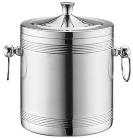 Seau à champagne Seau à glace en métal double paroi avec couvercle, idéal for les bars cocktails, fêtes, for rafraîchir le vin et champagne Seau à Glaçons(Grand)