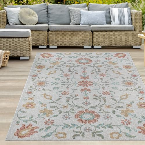 Teppich-Traum Outdoor Teppich Blumenmuster Mehrfarbig 120x170 cm | Pflegeleicht, wetterfest, UV-beständig, formstabil und robust, für Balkon, Terrasse, Garten, Lounge, Essbereich und Flur