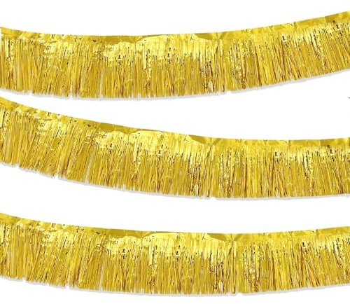 Vyqrx 3 Stück Foil Fringe Girlande Lametta Glitzer Vorhang,Wall Hanging Tinsel Banners für Disco Partydekor Geburtstags Floats Bridal Shower Birthday Verlobung Hochzeit Silver 30cm x 3m (Gold)