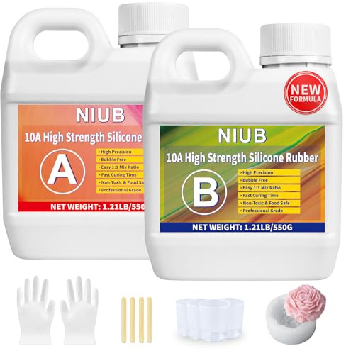 NIUB Abformsilikon, 10A Flüssiges Silikon Abformmasse 1,25kg | lebensmittelechtes silikon, silikon lebensmittelecht, silikon gießen, Niedrige Viskosität,Silikon zum Abformen