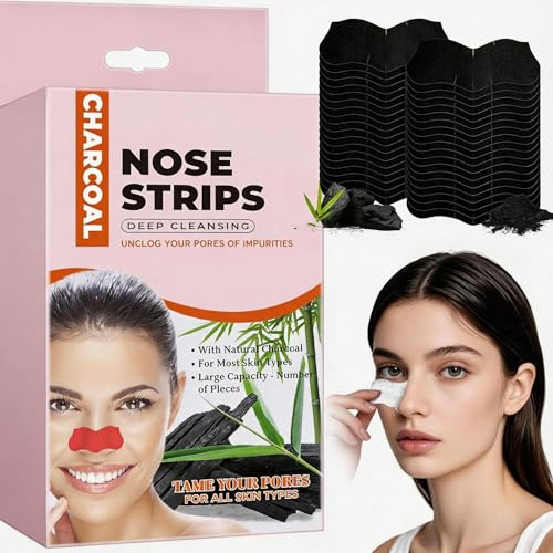Blackhead Remover Strips,80 Pcs Charcoa Deep Cleansing Nose Pore Strips Blackhead Face Blackhead Remover Suitable for All Skin Types Effective for Men and Women (Dark Black)